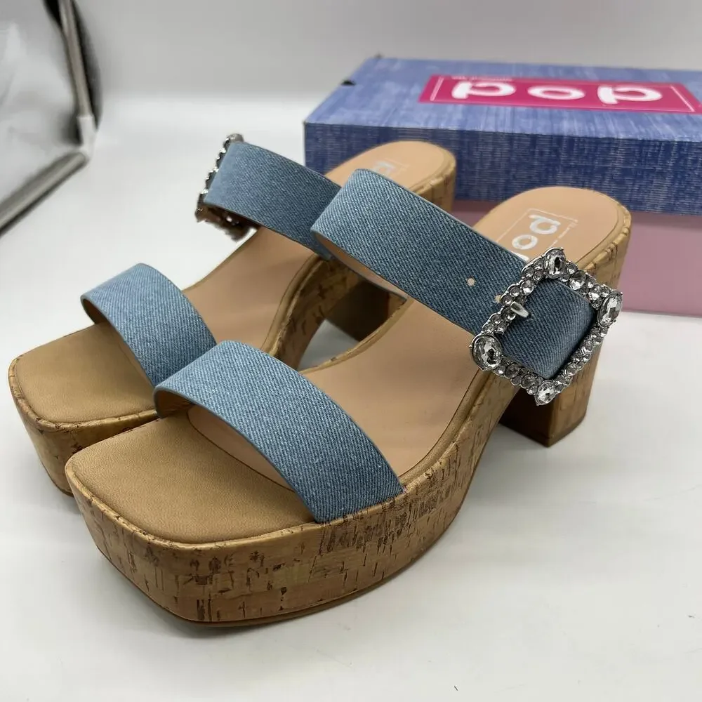 Pop Womens Sharice Heeled Sandals Denim Light Blue Size 8.5M